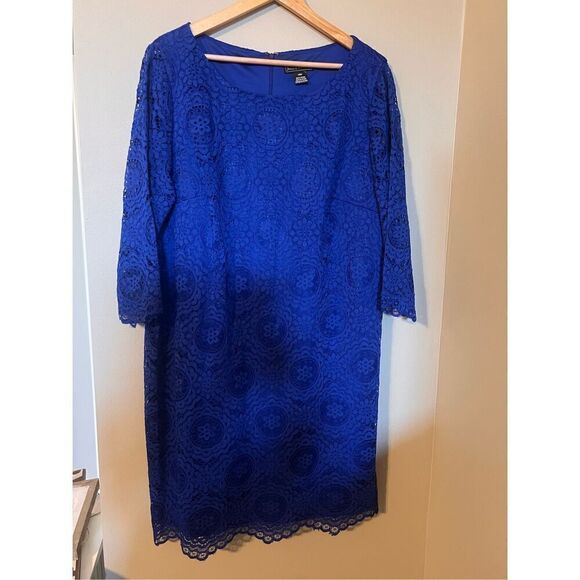 Jessica Howard Women's 18W 3/4 Sleeve Lace Shift Dress Royal Blue Cocktail Party - Picture 6 of 13